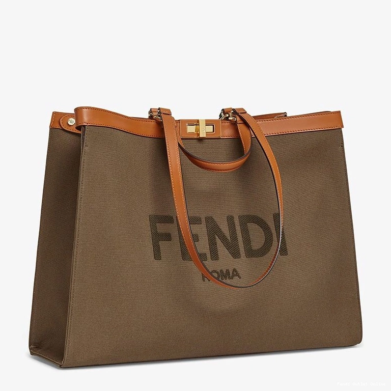Cheap In X-Tote Peekaboo Medium Canvas Fendi Logo ROMA Brown 0813